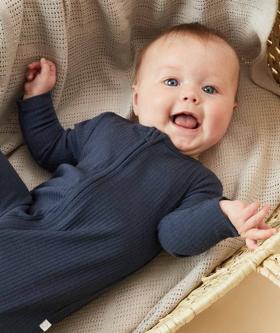 Ribbed Clever Zip Sleepsuit - Ribbed Navy