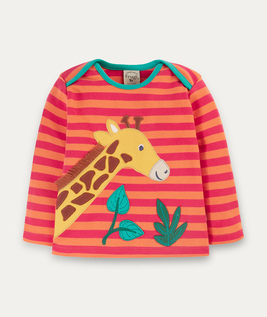 Bobby Applique Top - Cantaloupe Stripe/Giraffe