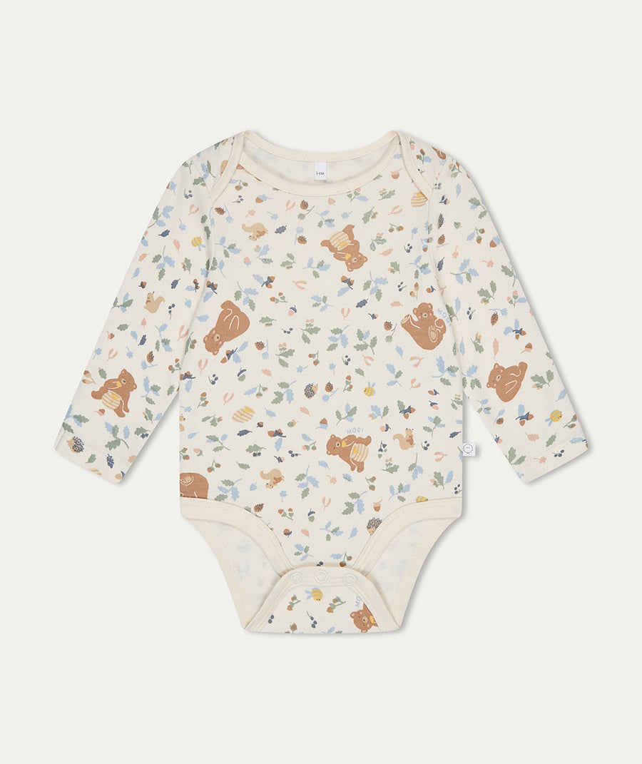 Bear Print Long Sleeve Bodysuit - Honey Bear Print