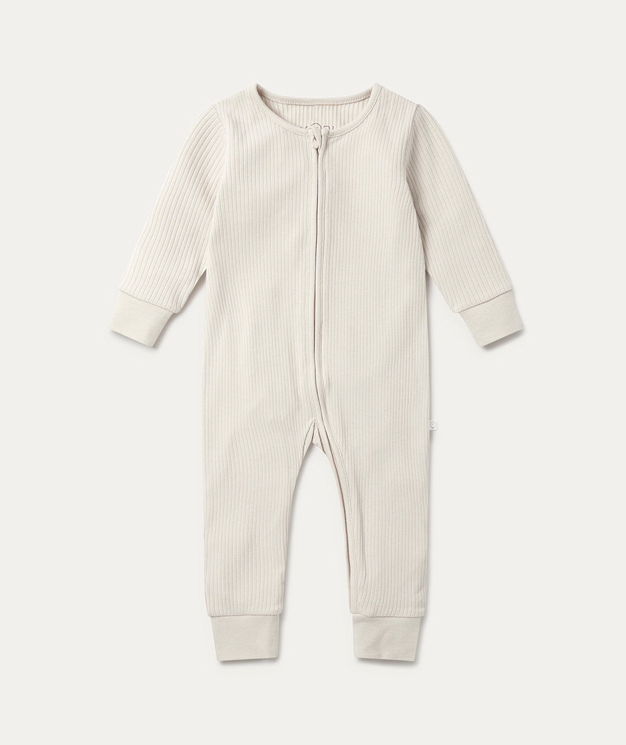 Ribbed Clever Zip Sleepsuit - Ribbed Ecru