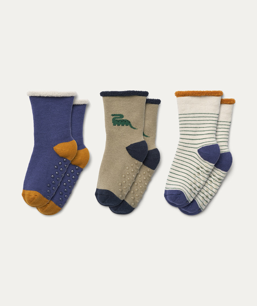 3-Pack Eloy Anti-Slip Baby Socks - Dino / Mist mix