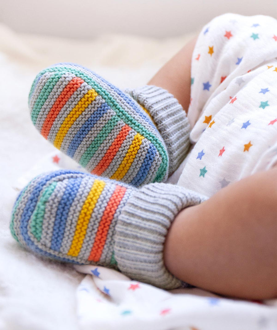 Briar Knitted Booties - Grey Marl Stripe