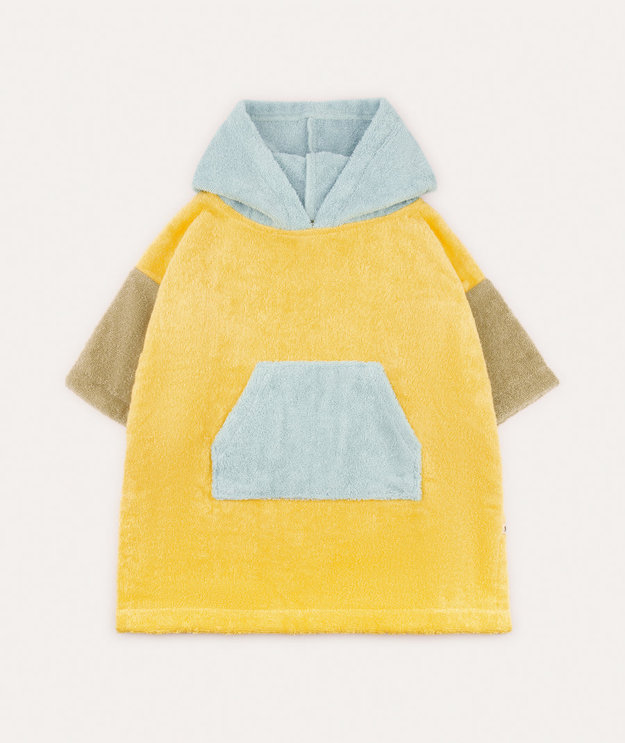 Colourblock Towelling Poncho - Yellow Mix