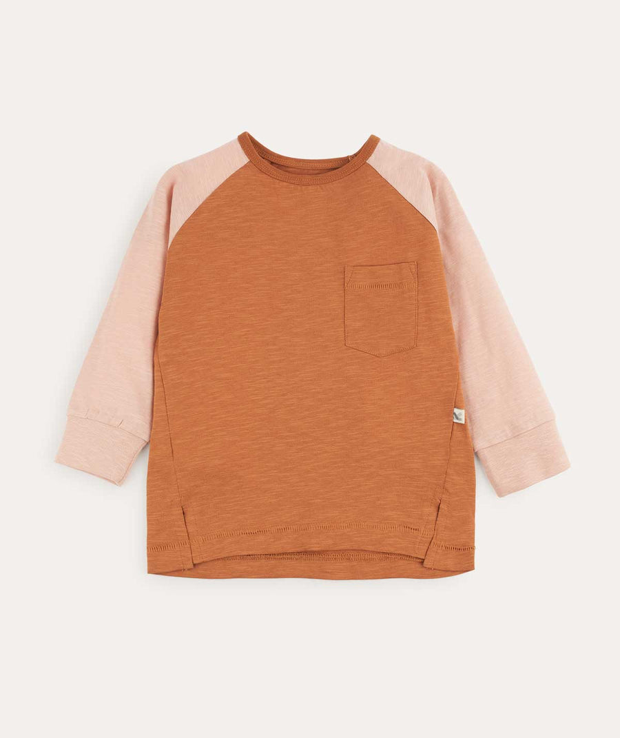 Colourblock Slub Long Sleeve Top - Rose Dust