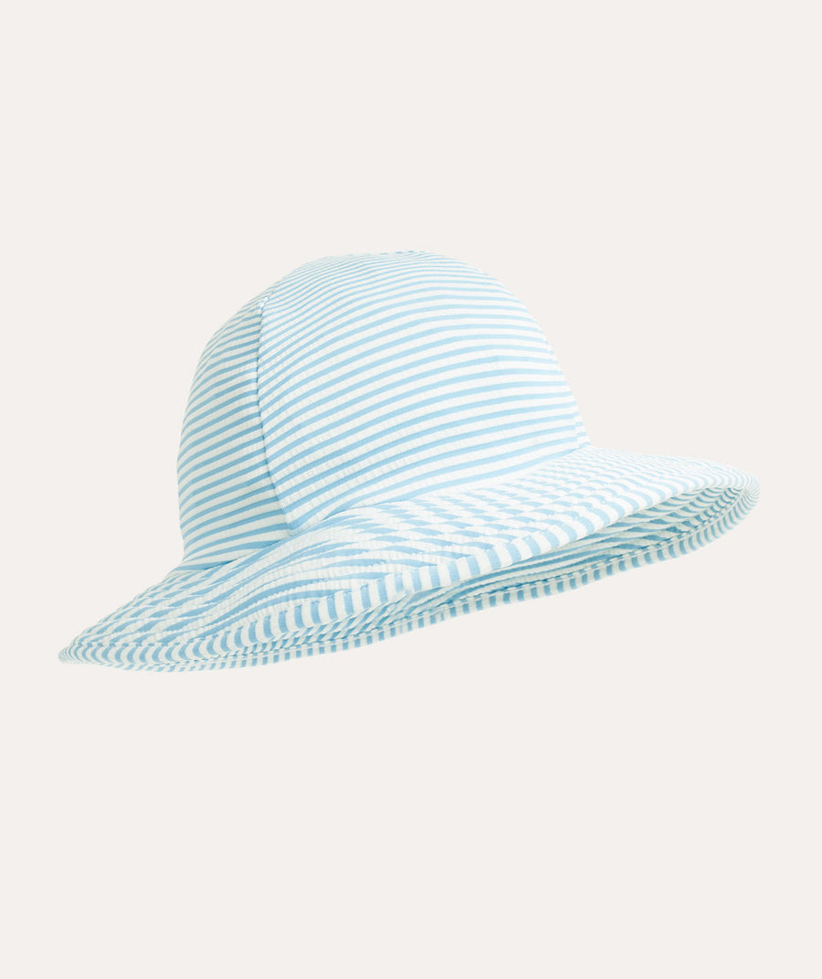 Seersucker Floppy Swim Hat - Soft Blue Stripe