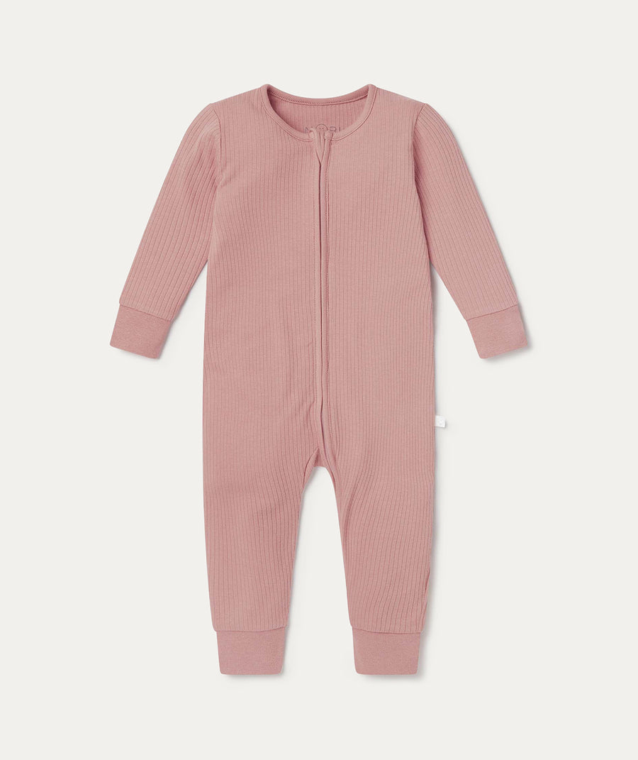 Ribbed Clever Zip Sleepsuit - Ribbed Blush